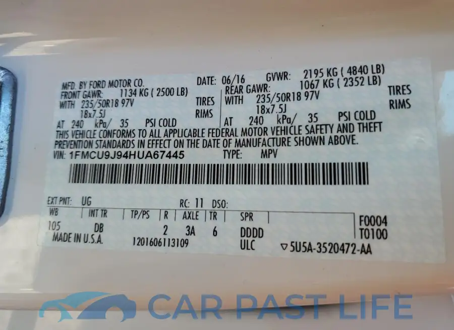 1FMCU9J94HUA67445# 14