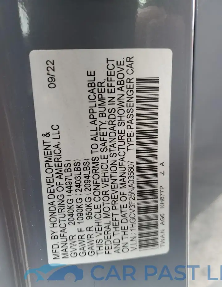 1HGCV3F25NA035807# 13