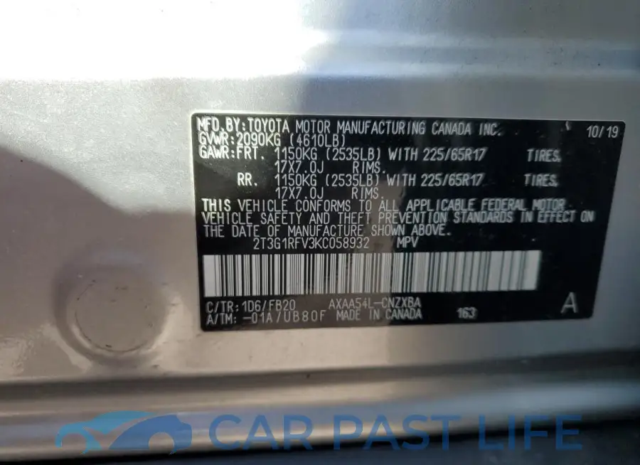 2T3G1RFV3KC058932# 12