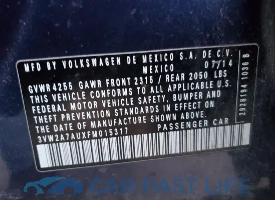 3VW2A7AUXFM015317# 14