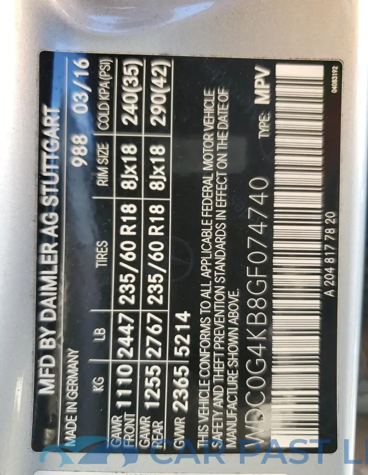 WDC0G4KB8GF074740# 13