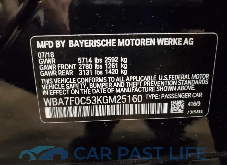 WBA7F0C53KGM25160# 13