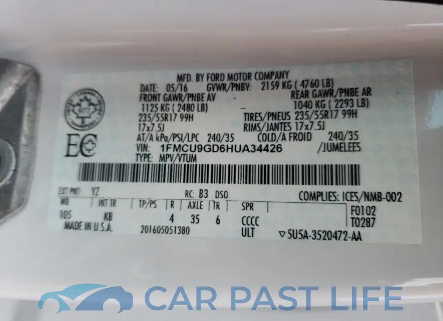 1FMCU9GD6HUA34426# 13