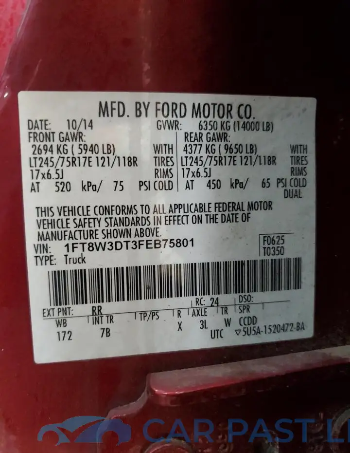 1FT8W3DT3FEB75801# 12