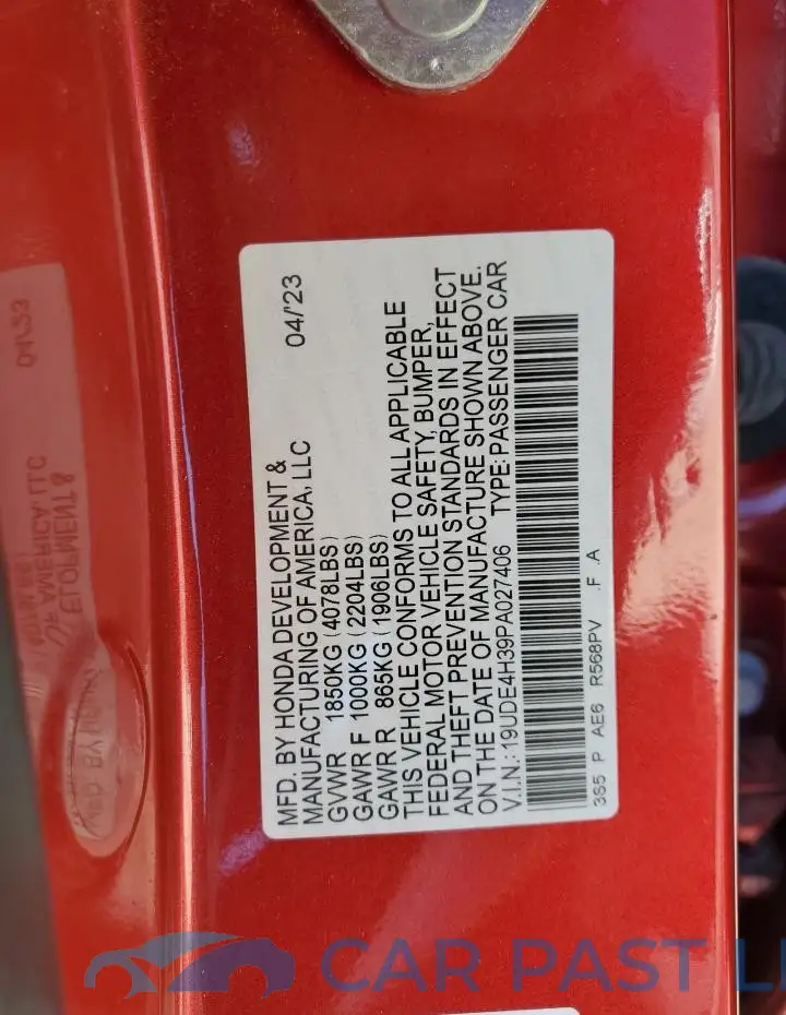 19UDE4H39PA027406# 12