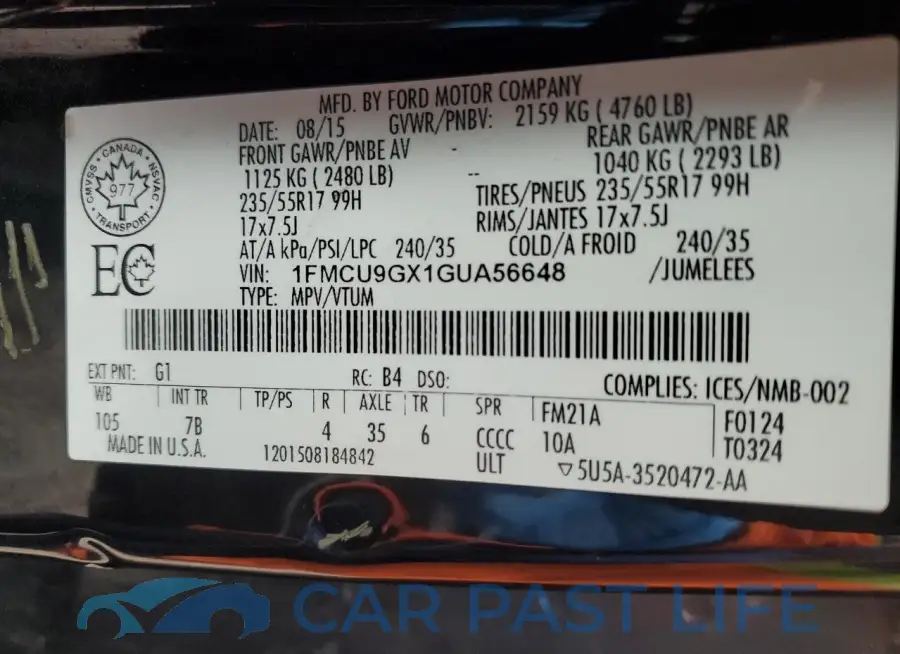 1FMCU9GX1GUA56648# 12