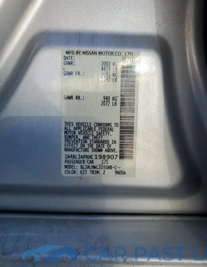 1N4BL3APXHC198907# 13