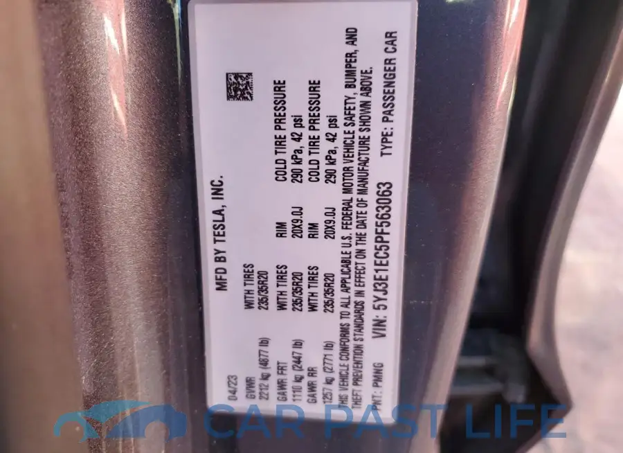 5YJ3E1EC5PF563063# 12