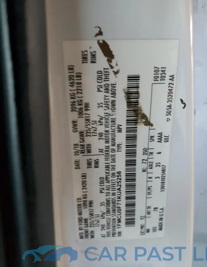1FMCU0F71KUA25258# 12