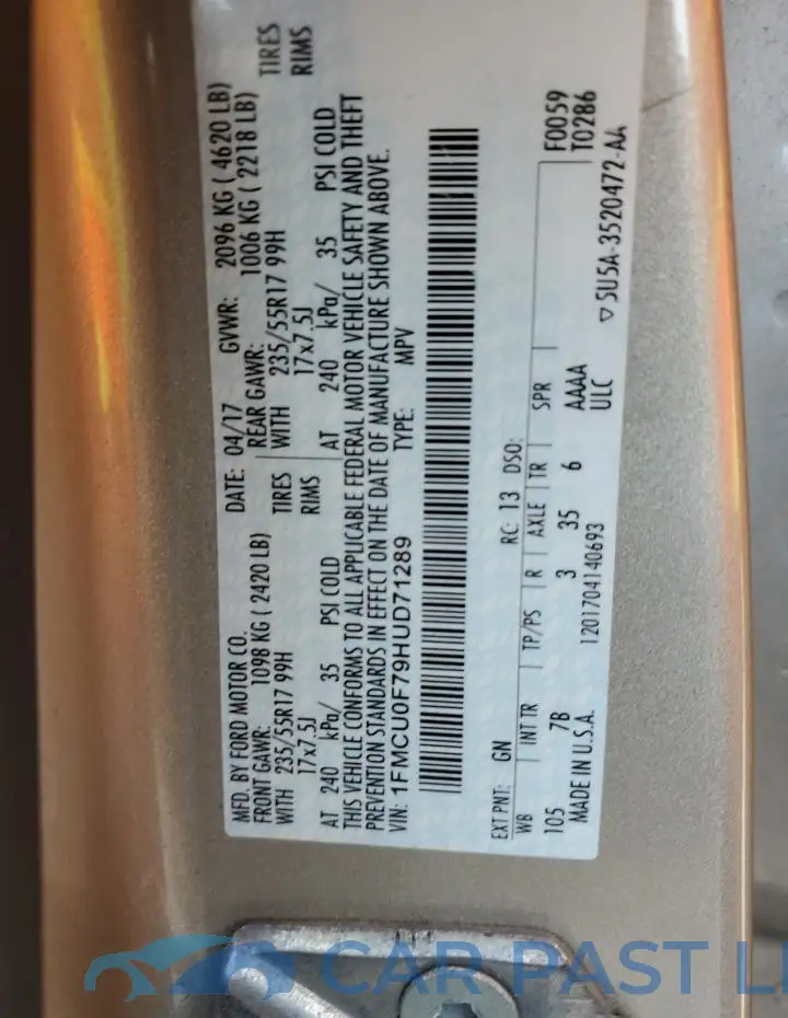 1FMCU0F79HUD71289# 12