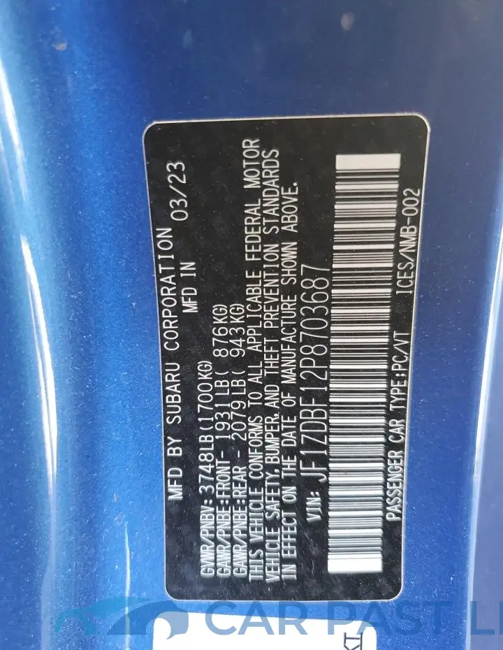 JF1ZDBF12P8703687# 12