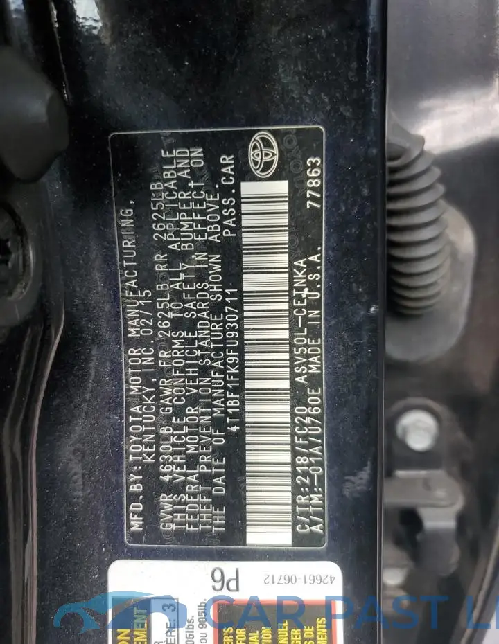 4T1BF1FK9FU930711# 12