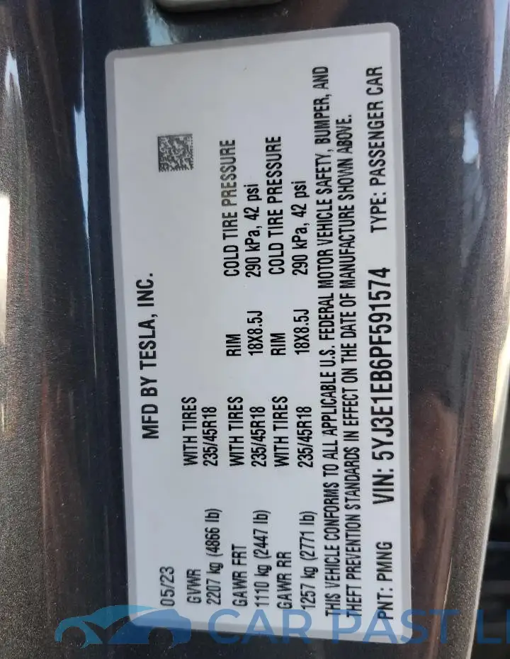 5YJ3E1EB6PF591574# 12