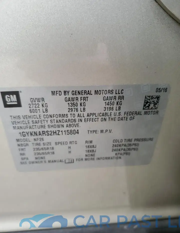 1GYKNARS2HZ115804# 13