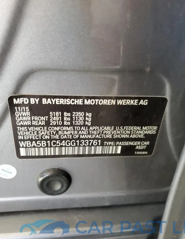 WBA5B1C54GG133761# 12