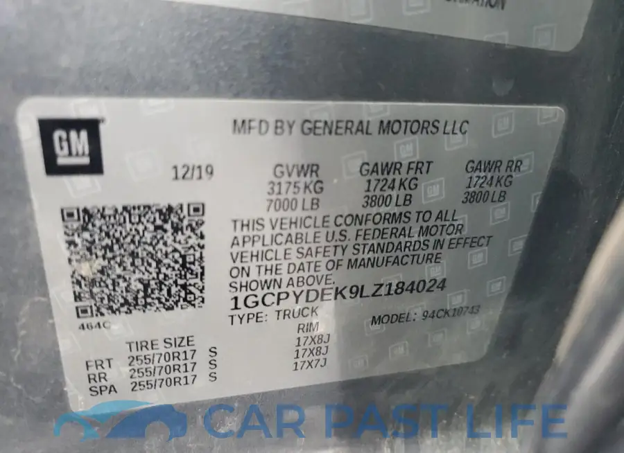 1GCPYDEK9LZ184024# 13
