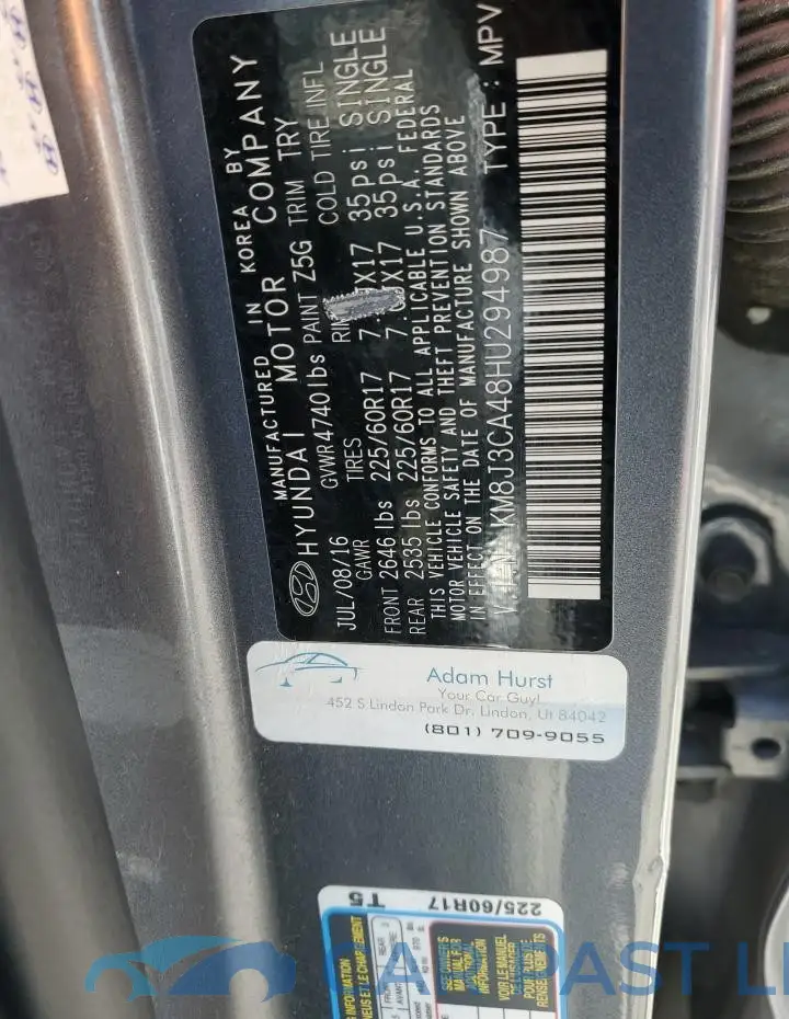 KM8J3CA48HU294987# 12