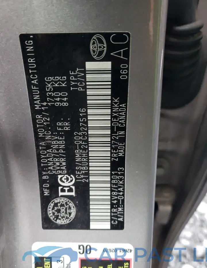 2T1BURHE2FC327516# 13