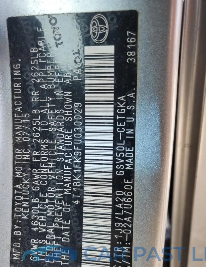 4T1BK1FK9FU030029# 12
