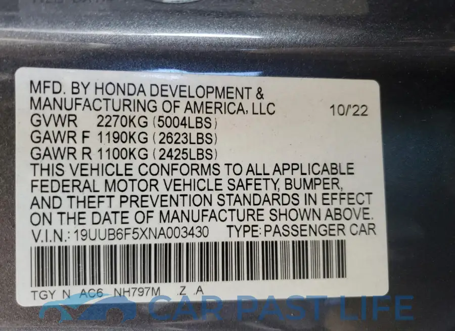 19UUB6F5XNA003430# 12