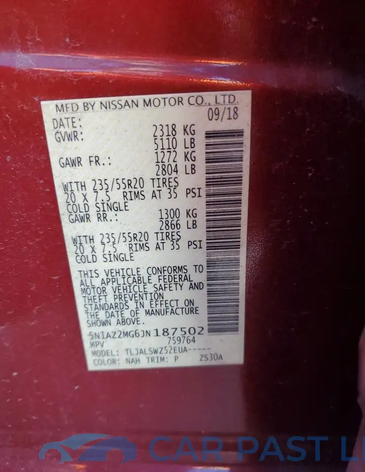 5N1AZ2MG6JN187502# 13