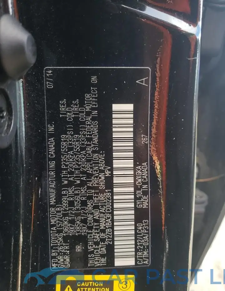 2T2ZB1BA3FC002381# 13