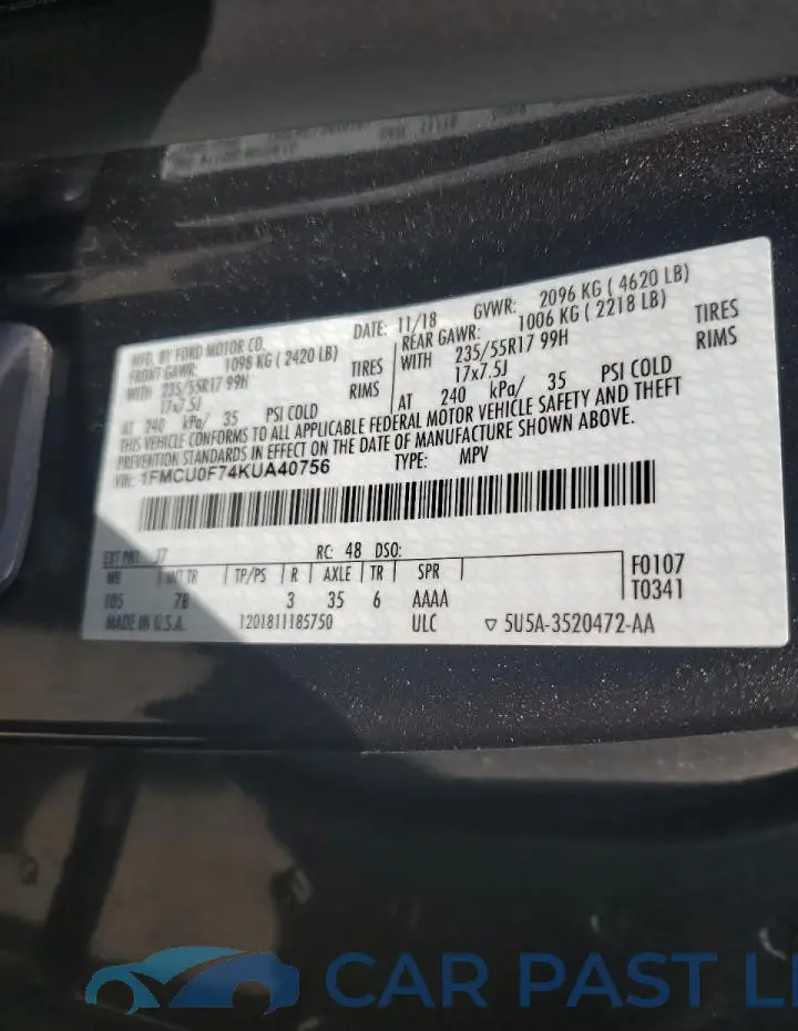 1FMCU0F74KUA40756# 13