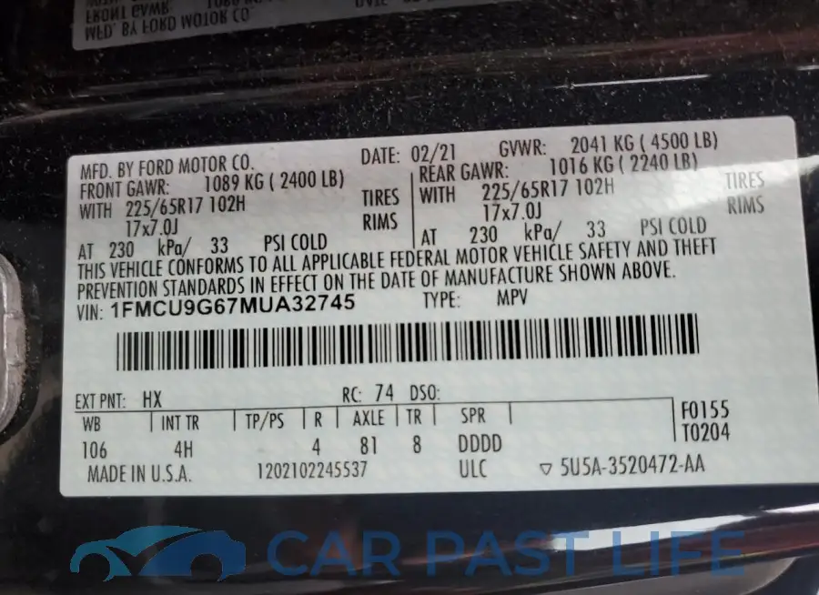 1FMCU9G67MUA32745# 13