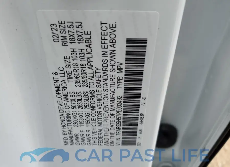 7FARS5H57PE003492# 14