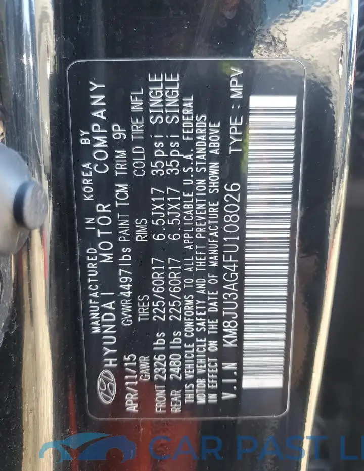 KM8JU3AG4FU108026# 12