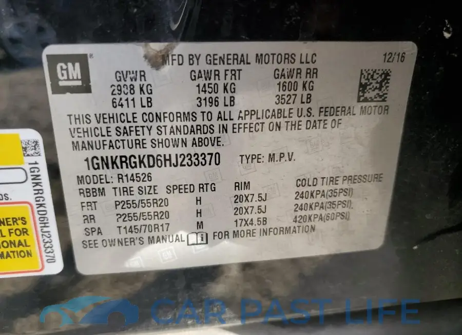 1GNKRGKD6HJ233370# 13