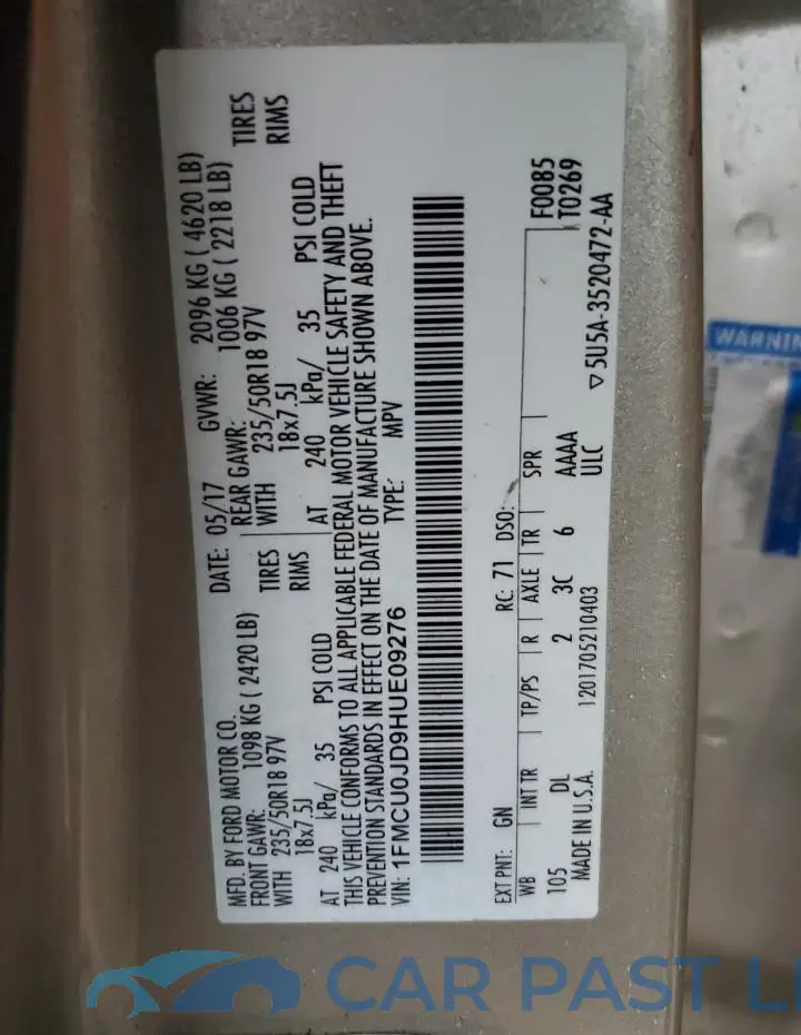 1FMCU0JD9HUE09276# 13
