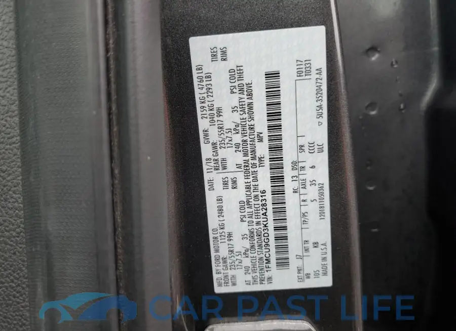 1FMCU9GD3KUA28316# 13