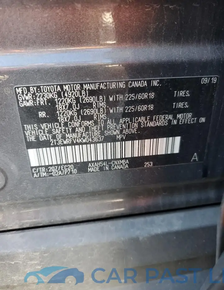 2T3EWRFV4KW043637# 13
