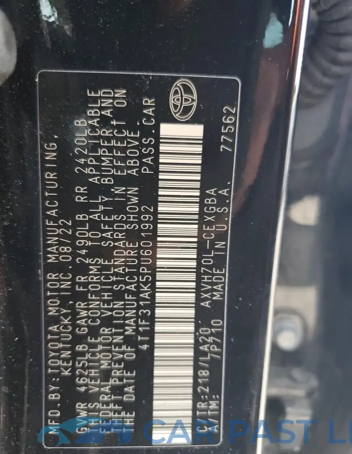 4T1F31AK5PU601992# 12