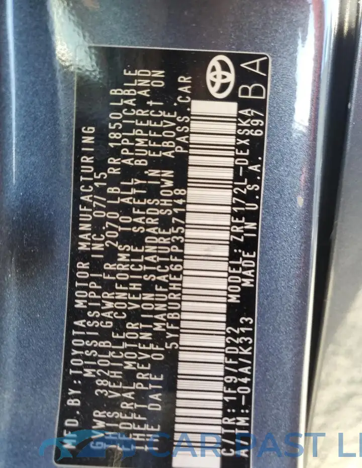 5YFBURHE6FP357148# 12
