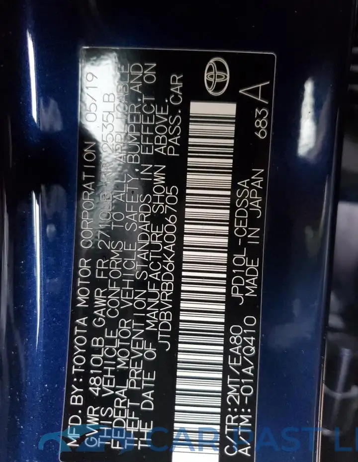 JTDBVRBD6KA006705# 12