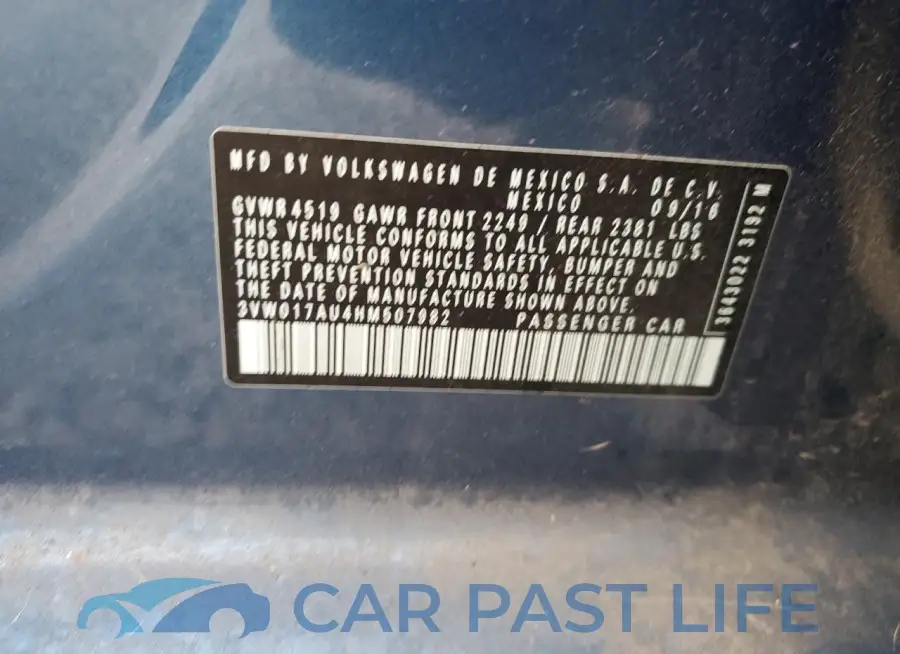 3VW017AU4HM507982# 12