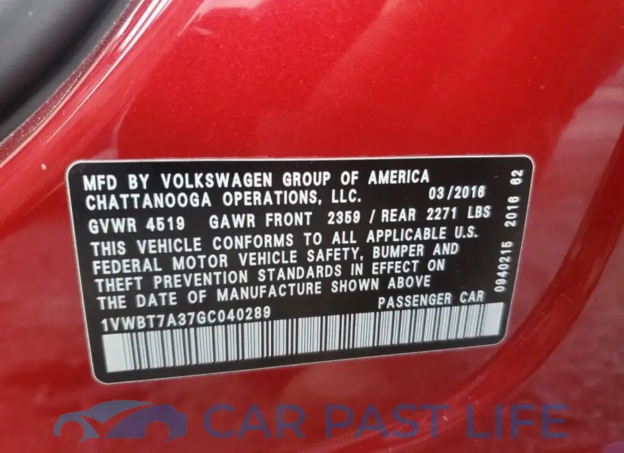 1VWBT7A37GC040289# 12