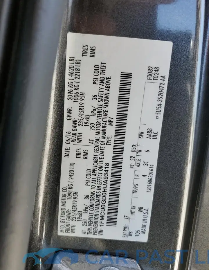 1FMCU0GD0HUA93418# 14