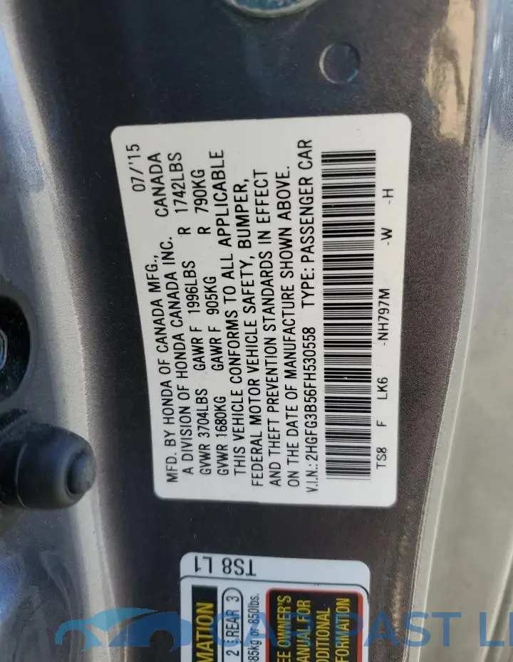 2HGFG3B56FH530558# 12