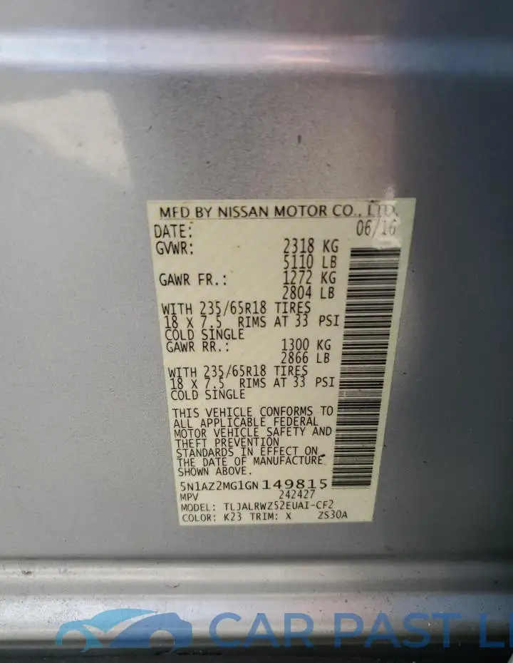 5N1AZ2MG1GN149815# 14