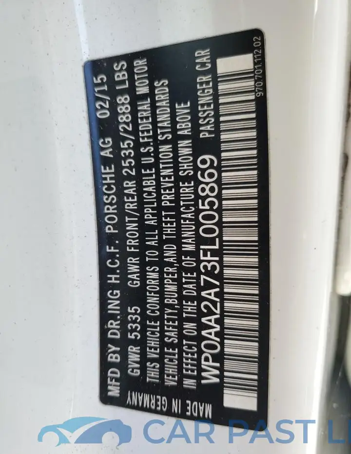 WP0AA2A73FL005869# 14