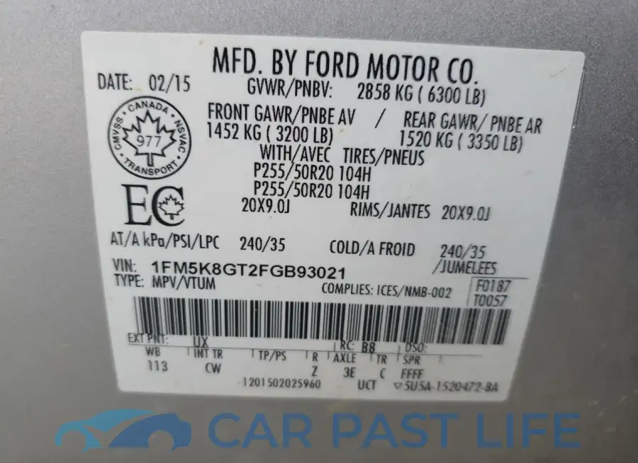 1FM5K8GT2FGB93021# 13