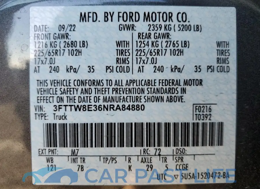 3FTTW8E36NRA84880# 12