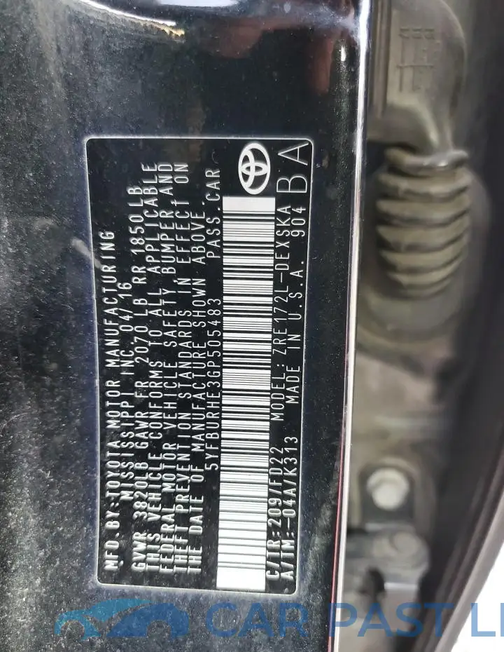5YFBURHE3GP505483# 12