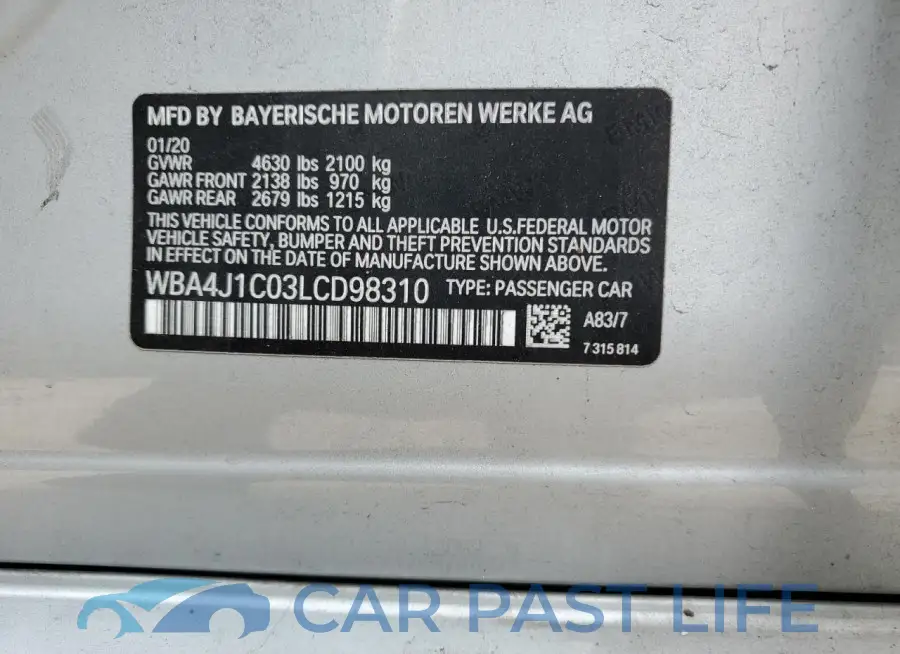 WBA4J1C03LCD98310# 12