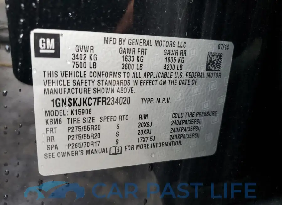 1GNSKJKC7FR234020# 13
