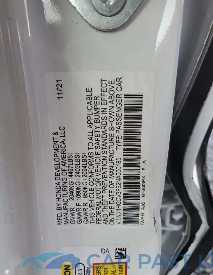 1HGCV3F92NA000185# 13