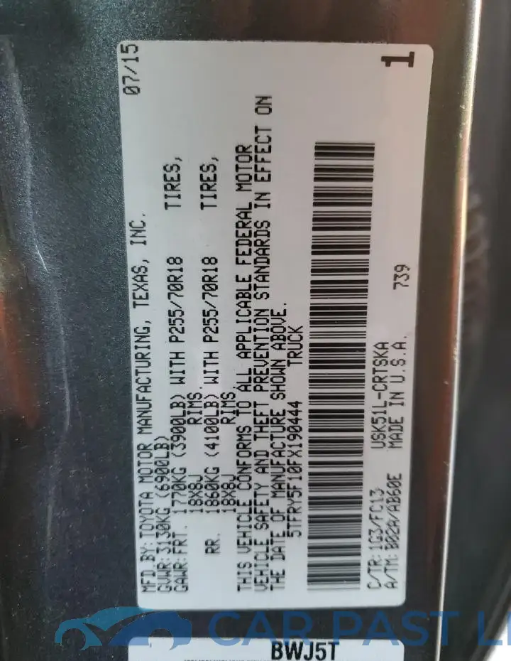 5TFRY5F10FX190444# 13
